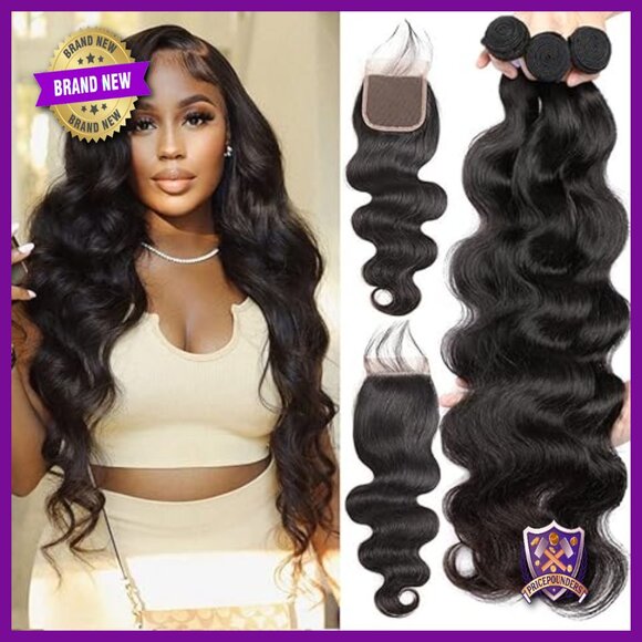 Brazilian Virgin Human Hair Extensions Body Wave Bundles with Lace Closure